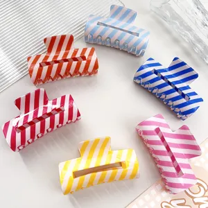 Colorful striped PVC hair claw clips, stylish and sweet summer hair accessories for women.