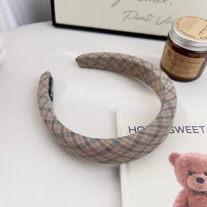 Serre-tête éponge àcarreaux marron, couronne haute, accessoires cheveux d'automne.