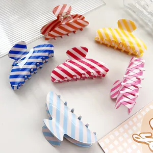 Summer colorful striped hair claw clip, simple daily styling cute hair accessories for women.