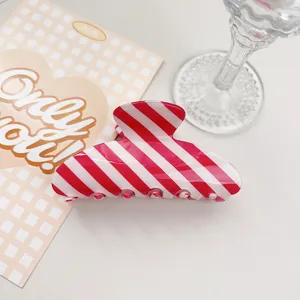 Summer fresh red white striped hair claw clip, stylish minimalist PVC shark clip for women.