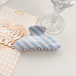 Summer fresh blue and pink striped hair claw clip minimalist PVC shark clip for women
