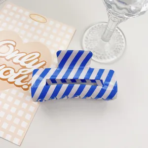 Blue white striped hair claw clip simple PVC shark clip for women summer daily hair styling accessories