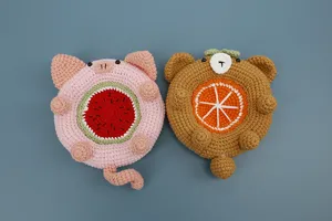 Handgemaakte gehaakte dieren fruit onderzetter, leuke varken beren 3D wollen kopjesmat.