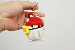 Portachiavi pinguino fungo all'uncinetto fatto a mano, ciondolo borsa in peluche carino.