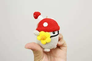 Portachiavi peluche pinguino fungo all'uncinetto carino ciondolo borsa fatto a mano