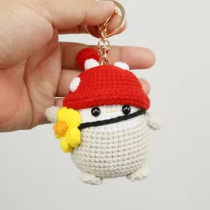 Portachiavi peluche pinguino fungo uncinetto fatto a mano dolce ciondolo borsa lana