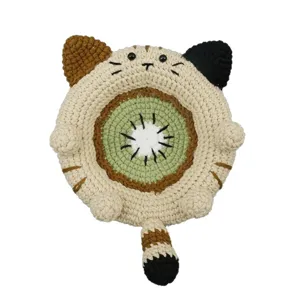 Handgemaakte gehaakte kat onderzetter, schattig kiwi fruit ontwerp katoenen garen kopje mat.