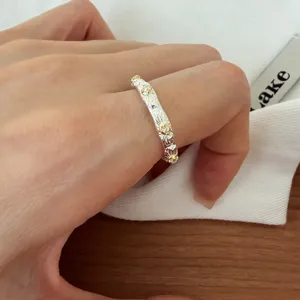 Bague Marguerite en Argent Sterling S925 pour Femme Or Argent Bicolore Avec Strass Classique Fleur Bague de Doigt Élégant Bijoux Cadeau