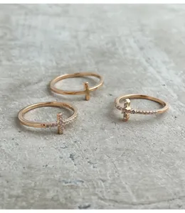 Ensemble de bagues croix en argent S925 minimaliste, bijoux de mode zircon élégants.