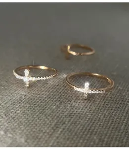 Bague croix pavée en argent s925 minimaliste élégant bijoux de doigt tendance femme