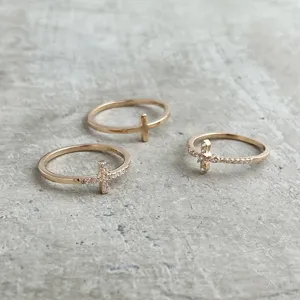 Bague croix diamant en argent sterling S925 mode minimaliste bijoux de doigt quotidiens chic