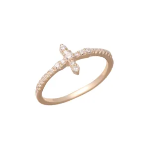 Bague croix diamant or rose argent S925 style minimaliste mode élégante bague index fermée