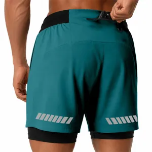 Men's 2-in-1 running shorts quick dry athletic gym workout shorts with secure zipper pocket.