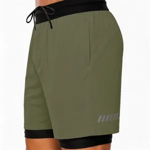 Men's 2-in-1 athletic running shorts with elastic drawstring waist and quick-dry lining.