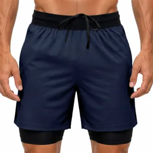 Men's 2-in-1 running shorts with built-in compression liner, elastic waist and drawstring.