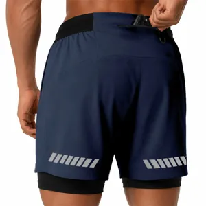 Men's running shorts back view featuring rear zipper pocket, reflective stripes and inner lining.
