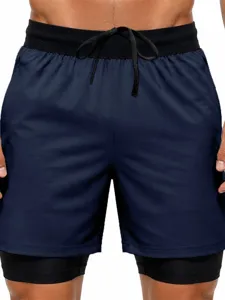 Men's 2-in-1 running shorts with elastic drawstring waistband and breathable quick-dry lining.