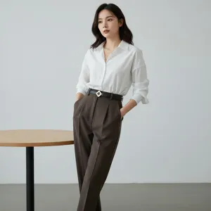 Elegant genuine leather belt for women, stylish metal buckle waist accessory for pants.