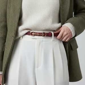 Women Vintage Leather Belt Casual Slim Waist Belt Gold Metal Buckle Elegant Dress Jeans Pants Belt Accessory