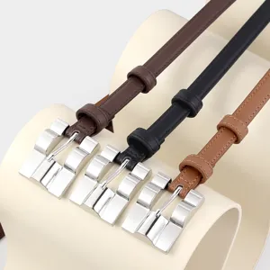 Women retro thin leather belts with stylish metal pin buckles for jeans casual pants