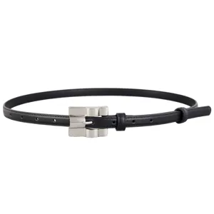 Chic black leather belt for women featuring a sleek silver pin buckle, ideal for daily wear.
