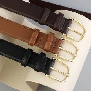 Klassischer Damen Ledergürtel Set mit goldener Dornschnalle vielseitiger Retro Hosengürtel Alltag.