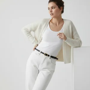 Minimalist women leather belt with stylish metal buckle, perfect casual accessory for stylish outfits.