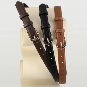 Women thin leather belt set stylish metal pin buckle adjustable casual dress waist belt
