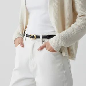 Women Genuine Leather Belt Fashion Minimalist Pin Buckle Cowhide Pants Belt Versatile Slim Waist Band For Ladies
