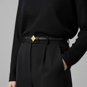 Women Genuine Leather Belt Retro Gold Geometric Smooth Buckle Casual Jeans Trousers Waist Belt Minimalist Fashion
