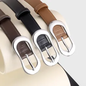 Women fashion leather belt with irregular metal buckle stylish casual jeans accessory item