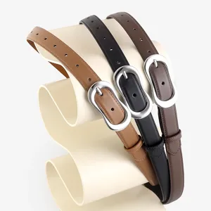 Elegant women's leather belt set featuring unique irregular metal buckles for daily wear.