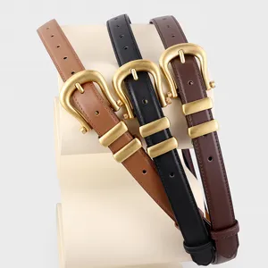 Women casual leather belt set vintage metal buckle dress jeans decorative waist belt