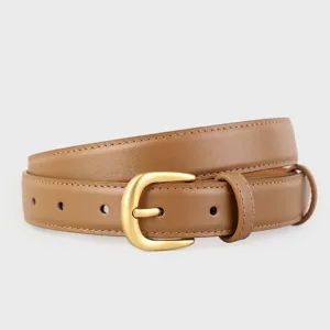 Women genuine leather belt with matte gold buckle casual stylish trousers waist accessory