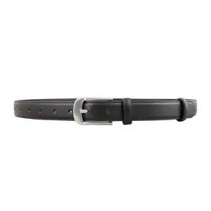 Classic black leather belt for women with silver metal buckle stylish accessory for jeans