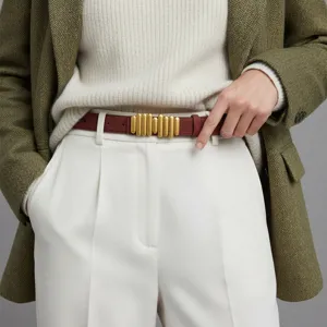 Women's Genuine Leather Belt Minimalist Versatile Solid Color Pin Buckle Metal Decor Accessories For Casual Commuting