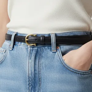 Minimalist Genuine Leather Belt For Women Retro Pin Buckle Metal Horseshoe Casual Waist Belt For Jeans Sweater
