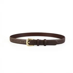 Dames bruine lederen riem vintage gouden ovale gesp minimalistische jurk jas taille riem