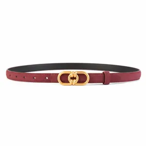Burgundy suede waist belt with elegant gold-tone metal buckle for women's dress.