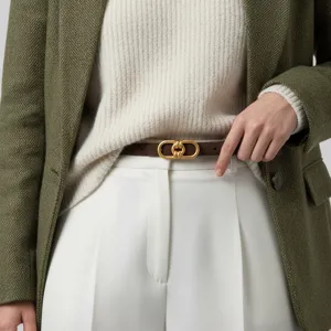 Women's Fashion Genuine Leather Belt Minimalist Casual Dress Belt With Gold Metal Buckle Elegant Waist Belt For Suits Trousers