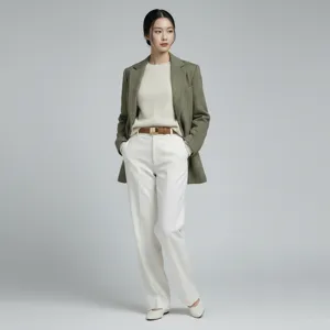Vue de détail de l'élégante ceinture en cuir pour femmes associée à une tenue de navette professionnelle.