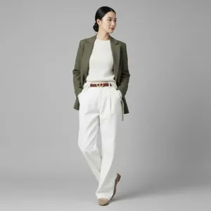 Detailed view of women's leather belt outfit styling showcasing minimalist fashion look.