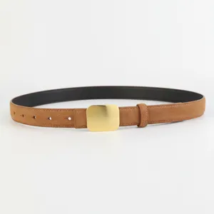 Ceinture en daim marron pour femme avec boucle carrée dorée élégante pour jean costume
