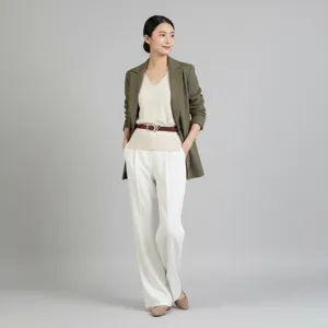 Vue détaillée de la ceinture en cuir élégante portée sur un mannequin, montrant un bel accord.