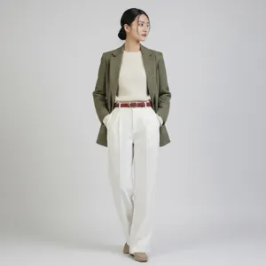 Elegant women's genuine leather belt detail view, premium pin buckle, versatile styling.