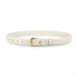 Minimalistische witte lederen damesriem met gouden ronde gesp casual tailleband 1st