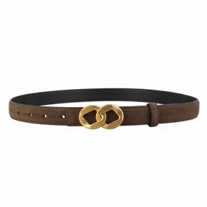 Women genuine leather belt retro fashion casual jeans trousers accessory gold buckle detail