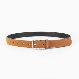 Brown suede belt for women, stylish metal pin buckle, perfect accessory for jeans and casual wear.