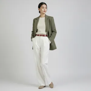 Detailed view of the stylish women's leather belt styled with professional outfit.
