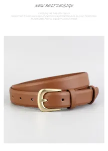 Damen brauner Ledergürtel mit retro hellgoldener Schnalle stilvolles Accessoire für Hosen Kleider